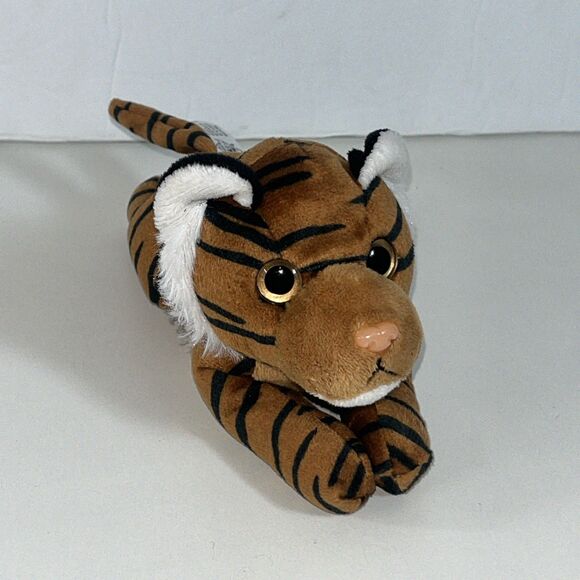 THE PETTING ZOO Small Striped Tiger Cat Plush Stuffed Animal Toy Laying Down 8” - Picture 1 of 7
